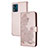 Coque Portefeuille Fleurs Livre Cuir Etui Clapet Y01X pour Motorola Moto E13 Or Rose