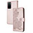 Coque Portefeuille Fleurs Livre Cuir Etui Clapet Y01X pour Oppo A55 5G Or Rose