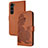 Coque Portefeuille Fleurs Livre Cuir Etui Clapet Y01X pour Samsung Galaxy S23 5G Marron