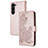 Coque Portefeuille Fleurs Livre Cuir Etui Clapet Y01X pour Samsung Galaxy S23 5G Or Rose