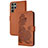 Coque Portefeuille Fleurs Livre Cuir Etui Clapet Y01X pour Samsung Galaxy S23 Ultra 5G Marron