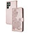 Coque Portefeuille Fleurs Livre Cuir Etui Clapet Y01X pour Samsung Galaxy S23 Ultra 5G Or Rose