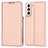 Coque Portefeuille Livre Cuir Etui Clapet D05T pour Samsung Galaxy S23 Plus 5G Or Rose