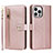 Coque Portefeuille Livre Cuir Etui Clapet D06T pour Apple iPhone 14 Pro Or Rose