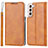 Coque Portefeuille Livre Cuir Etui Clapet D07T pour Samsung Galaxy S21 FE 5G Marron