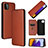 Coque Portefeuille Livre Cuir Etui Clapet L02Z pour Samsung Galaxy F42 5G Marron