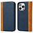 Coque Portefeuille Livre Cuir Etui Clapet L12 pour Apple iPhone 13 Pro Max Bleu