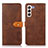 Coque Portefeuille Livre Cuir Etui Clapet N07P pour Samsung Galaxy S21 FE 5G Marron