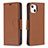 Coque Portefeuille Livre Cuir Etui Clapet pour Apple iPhone 14 Marron