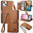 Coque Portefeuille Livre Cuir Etui Clapet S07D pour Apple iPhone 13 Marron