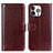 Coque Portefeuille Livre Cuir Etui Clapet T12 pour Apple iPhone 14 Pro Marron