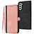 Coque Portefeuille Livre Cuir Etui Clapet YX1 pour Samsung Galaxy S21 FE 5G Or Rose