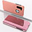 Coque Portefeuille Livre Cuir Miroir Housse Etui Clapet L04 pour Samsung Galaxy M11 Or Rose