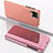 Coque Portefeuille Livre Cuir Miroir Housse Etui Clapet pour Samsung Galaxy F12 Or Rose