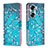 Coque Portefeuille Motif Fantaisie Livre Cuir Etui Clapet B01F pour Huawei Honor 60 5G Cyan