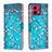 Coque Portefeuille Motif Fantaisie Livre Cuir Etui Clapet B01F pour Motorola Moto G84 5G Cyan