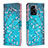 Coque Portefeuille Motif Fantaisie Livre Cuir Etui Clapet B01F pour Oppo A57 5G Cyan