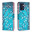 Coque Portefeuille Motif Fantaisie Livre Cuir Etui Clapet B01F pour Oppo Reno7 5G Cyan