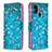 Coque Portefeuille Motif Fantaisie Livre Cuir Etui Clapet B01F pour Samsung Galaxy A21s Cyan