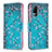 Coque Portefeuille Motif Fantaisie Livre Cuir Etui Clapet B01F pour Vivo V21e 4G Cyan