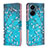 Coque Portefeuille Motif Fantaisie Livre Cuir Etui Clapet B01F pour Xiaomi Redmi 13C Cyan