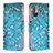 Coque Portefeuille Motif Fantaisie Livre Cuir Etui Clapet B01F pour Xiaomi Redmi Note 10 5G Cyan