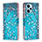 Coque Portefeuille Motif Fantaisie Livre Cuir Etui Clapet B01F pour Xiaomi Redmi Note 12 Turbo 5G Cyan