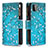 Coque Portefeuille Motif Fantaisie Livre Cuir Etui Clapet B04F pour Samsung Galaxy A22 5G Cyan