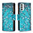 Coque Portefeuille Motif Fantaisie Livre Cuir Etui Clapet B04F pour Samsung Galaxy F23 5G Cyan