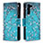 Coque Portefeuille Motif Fantaisie Livre Cuir Etui Clapet B04F pour Samsung Galaxy S21 5G Cyan