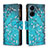 Coque Portefeuille Motif Fantaisie Livre Cuir Etui Clapet B04F pour Xiaomi Poco C65 Cyan