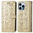 Coque Portefeuille Motif Fantaisie Livre Cuir Etui Clapet H12 pour Apple iPhone 14 Pro Max Or