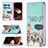 Coque Portefeuille Motif Fantaisie Livre Cuir Etui Clapet pour Apple iPhone 15 Cyan Petit