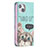 Coque Portefeuille Motif Fantaisie Livre Cuir Etui Clapet pour Apple iPhone 15 Cyan Petit