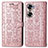 Coque Portefeuille Motif Fantaisie Livre Cuir Etui Clapet S03D pour Huawei Honor 60 5G Or Rose