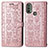 Coque Portefeuille Motif Fantaisie Livre Cuir Etui Clapet S03D pour Motorola Moto E20 Or Rose