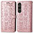 Coque Portefeuille Motif Fantaisie Livre Cuir Etui Clapet S03D pour Sony Xperia 1 V Or Rose