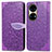 Coque Portefeuille Motif Fantaisie Livre Cuir Etui Clapet S04D pour Huawei P50 Pro Violet