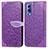 Coque Portefeuille Motif Fantaisie Livre Cuir Etui Clapet S04D pour Vivo Y52 5G Violet