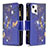 Coque Portefeuille Papillon Livre Cuir Etui Clapet L03 pour Apple iPhone 13 Bleu