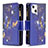 Coque Portefeuille Papillon Livre Cuir Etui Clapet L03 pour Apple iPhone 15 Bleu