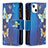 Coque Portefeuille Papillon Livre Cuir Etui Clapet L04 pour Apple iPhone 13 Bleu