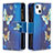 Coque Portefeuille Papillon Livre Cuir Etui Clapet L04 pour Apple iPhone 15 Bleu