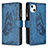 Coque Portefeuille Papillon Livre Cuir Etui Clapet L08 pour Apple iPhone 13 Bleu