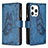 Coque Portefeuille Papillon Livre Cuir Etui Clapet L08 pour Apple iPhone 13 Pro Bleu