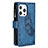 Coque Portefeuille Papillon Livre Cuir Etui Clapet L08 pour Apple iPhone 13 Pro Bleu Petit