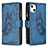 Coque Portefeuille Papillon Livre Cuir Etui Clapet L08 pour Apple iPhone 15 Bleu