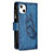 Coque Portefeuille Papillon Livre Cuir Etui Clapet L08 pour Apple iPhone 15 Bleu Petit