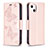 Coque Portefeuille Papillon Livre Cuir Etui Clapet L09 pour Apple iPhone 13 Rose