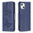 Coque Portefeuille Papillon Livre Cuir Etui Clapet L09 pour Apple iPhone 14 Plus Bleu Petit